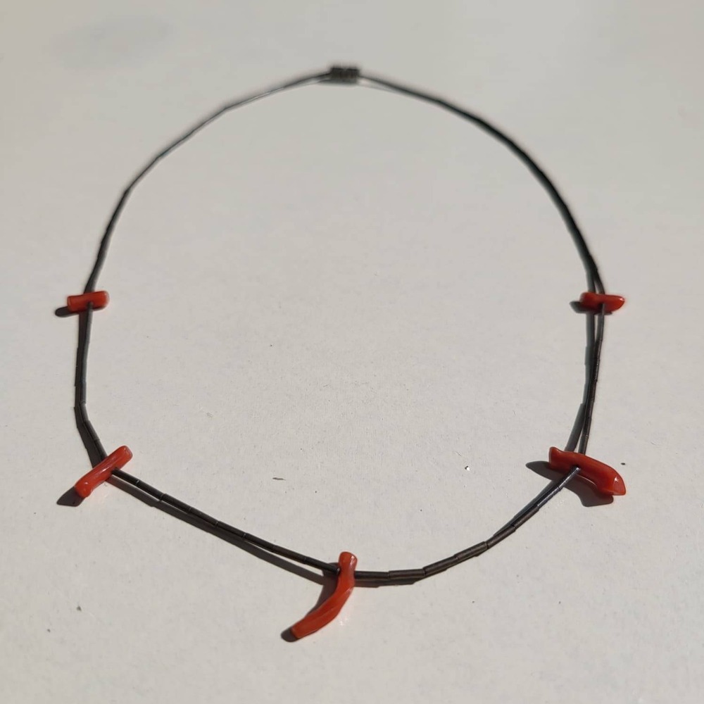 925 Sterling Silver Liquid Silver Red Coral Branch Necklace Vintage